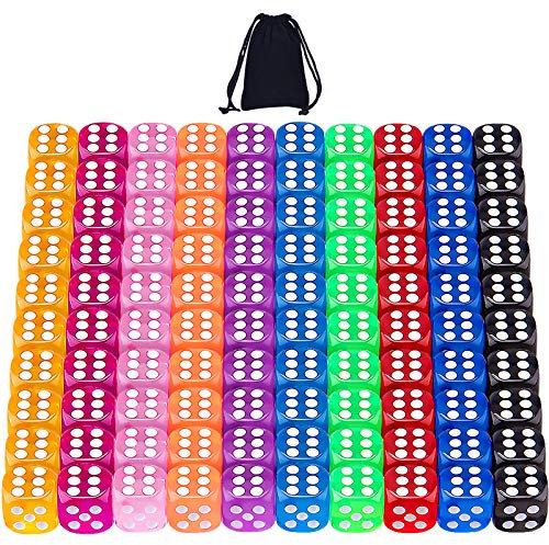 SIQUK 100 Stück Würfel 12mm Bunt Würfel 6 Seitig 10 Durchscheinende Farben Würfel Set für Tenzi Casino Würfelspiele Tischspiele