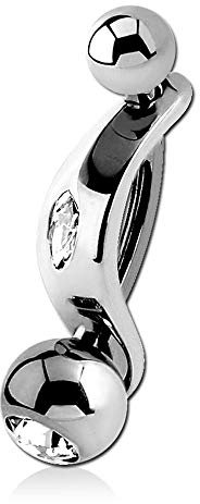 viva-adorno Intimpiercing Christina Piercing 316L Chirurgenstahl Mini Bauchnabel Banane Schild Kristall Raute Bananabell Z552_1r