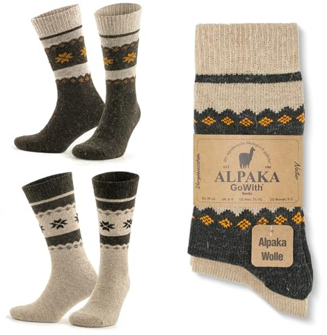 GoWith 2 Pairs Alpaca Wool Socks for Men & Women, Warm Thermal Alpaca Merino Blend Hiking Socks, Soft Cozy Crew Boot Socks
