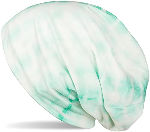 styleBREAKER Unisex tyg beanie mössa med batik ränder mönster tryck, lätt lång beanie med gradient 04024187, mint vit, En Storlek