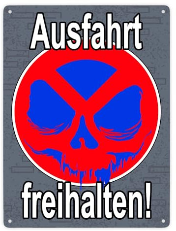 Metallschild XXL in 28x38 cm Totenkopf Motiv - Ausfahrt freihalten! Privatgrundstück ein Warnschild für Parkverbot mit Totenkopf damit deine Private Ausfahrt in Zukunft immer frei
