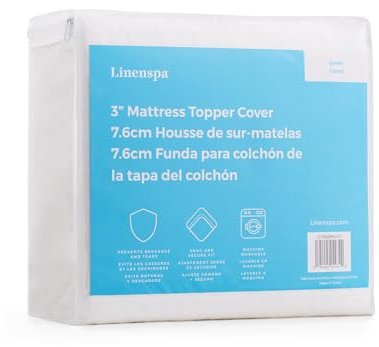 Linenspa Cubrecolchón de Espuma viscoelástica de 3 Pulgadas, Mantiene el cubrecolchón Limpio y Seguro, Lavable a máquina, Antideslizante, Transpirable