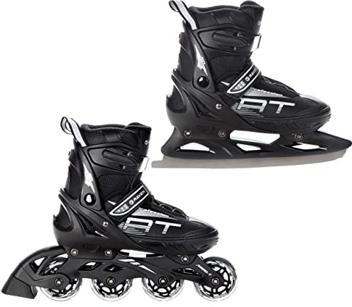 RAVEN Profession Inlineskates Inliner für Kinder und Erwachsene OPTIONAL 2in1 mit Schlittschuhen verstellbar (Black mit Kufen, 38-42 (25cm-27,5cm))