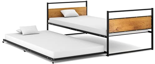 vidaXL Ausziehbett mit 6 Rollen Metallbett Bettgestell Schlafzimmerbett Bettrahmen Bett Schlafzimmermöbel Einzelbett Schwarz Metall 90x200cm
