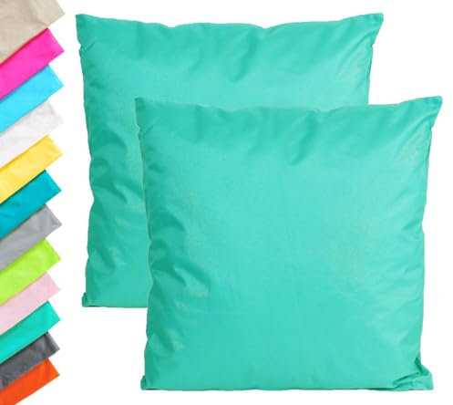 JACK 2X Outdoor Lounge Kissen 45x45cm Dekokissen Set Inkl. Füllung Wasserfest Sitzkissen Garten Stuhl Lotus Effekt, Farbe:Aqua