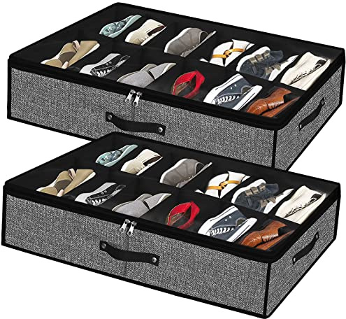 Meerainy Under Bed Storage Organizer for Closet 2pc-24 Pairs Shoe Boxes