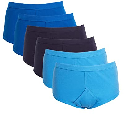 Sock Stack Pack Of 6 Mens Organic Cotton Briefs Underpants 100% Pure Cotton Trad Sports Underwear, Blue Assorted Medium