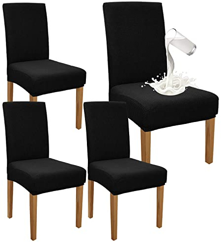 Granbest Premium Waterproof Dining Chair Covers Set of 4, Stretch High Back Chair Slipcovers for Dining Room, Washable Removable Chair Protector for Banquet, Kitchen, Party, Hotel (Black, Pack of 4)