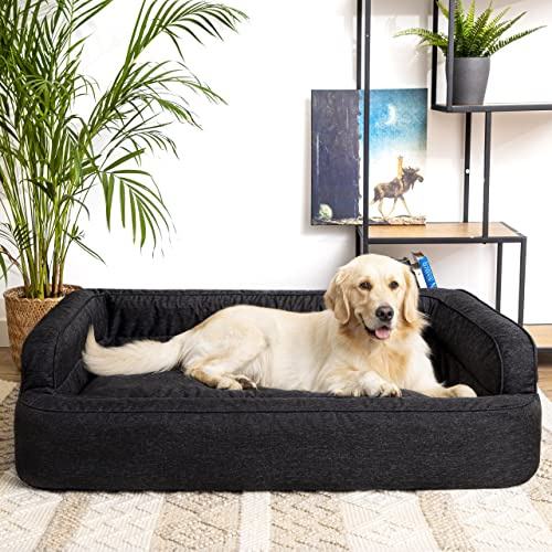 PillowPrim Hundebett, Möbel für Tiere, Katzenbett, Abnehmbar Bezug, Hundekorb, Hundekissen, Hundeliege, Schlafplätze, Hundesofa, Schwarz, L: 78x47 cm