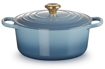 LE CREUSET Chambray Gold Knob Stielkasserolle, rund, 26 cm