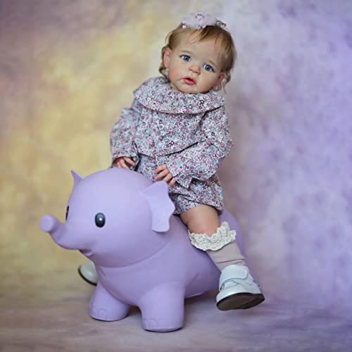 Anano 24Zoll Reborn Babypuppen, Blaue Augen Baby Puppen Neugeborenes Mädchen Vinyl Blondes Haar 60cm Schlafend Realistische Puppe Lächelndes Kleinkinder Puppen