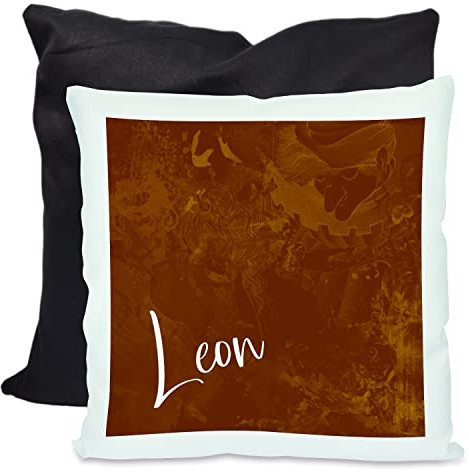 CreaDesign, Kinder Kissen 40x40 cm personalisiert mit Namen, Kinderzimmer Deko Kissen Kinder mit Füllung Federn, Motiv Traum braun, Rückenfarbe Schwarz