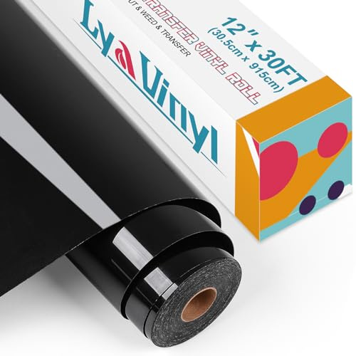 Lya Vinyl Heat Transfer Vinyl 12 x 30ft Black Iron On Vinyl Roll for Cricut, Silhouette Cameo, Premium HTV for DIY Clothes, Bags, Shoes and Other Textiles