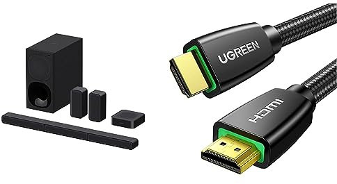 Sony HT-S40R - 5.1ch Soundbar with Subwoofer and Wireless Rear Speakers & UGREEN HDMI Cable 4K@60Hz HDMI 2.0 ARC Lead Male to Male 18Gbps High Speed Ultra HD