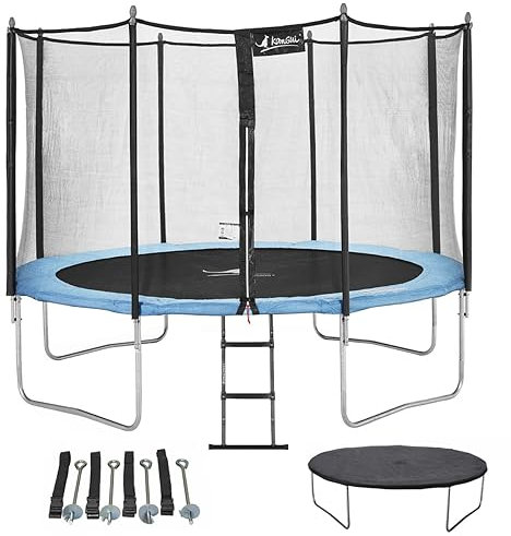 Kangui - Gartentrampolin 426 cm + Sicherheitsnetz + Leiter + Abdeckplane + Verankerungsset | Funny Blue 430