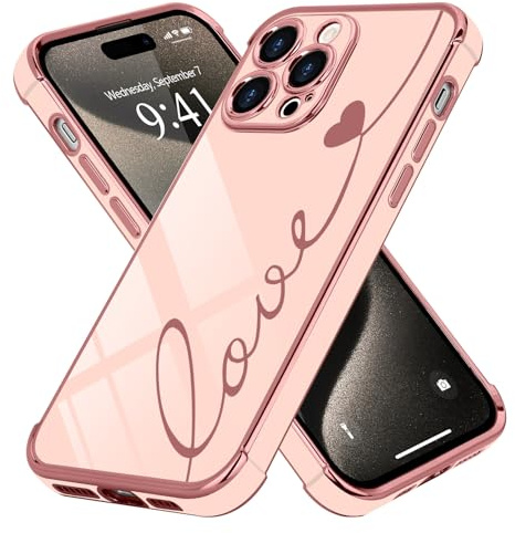 LCHULLE per iPhone 15 Pro Max Cover Amore Cuore Ragazza Silicone,Rosa | Custodia con Motivo a Cuori, Galvanico Silicone Antiurto Cover per Ragazze e Donne,Protezione Fotocamera,Cute Love Case