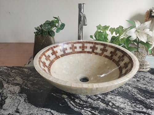 Weißer Onyxstein mit braunem Onyx-Mosaik-Waschbecken, 100 % natürlicher Onyx-Stein, Mosaik-Waschbecken