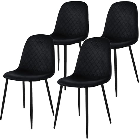 ML-Design matsalsstolar set om 4, svart, köksstol med sammetsöverdrag, vardagsrumsstol med ryggstöd, stoppad stol med metallben, ergonomisk stol för matbord, matsalsstol skandinavisk