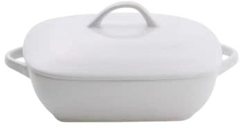 Fuente rectangular para hornear con asas y tapa de cerámica Cacerola rectangular de cerámica con asa para horno Fuente para hornear de cerámica-verde || L (color: blanco, tamaño: grande) (blanco grand