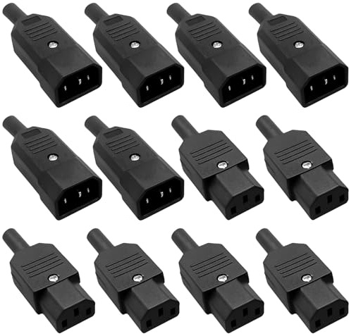 6 pcs IEC 320 C14 Stecker zu C13 Buchse Stromanschluss AC 250V, Kaltgerätestecker für Kaltgeräteverlängerung, Computer Netzanschluss-Verlängerung (Schwarz)