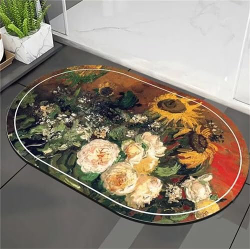 Aoojlo Badezimmerteppich, Badematte rutschfest, Badteppich, Badvorleger, Duschvorleger, Badematten, Teppich Badezimmer, Bathroom Bath Mat, Badezimmer Teppich, Badematte Stein, Bodenmatte, Öl 40x60cm