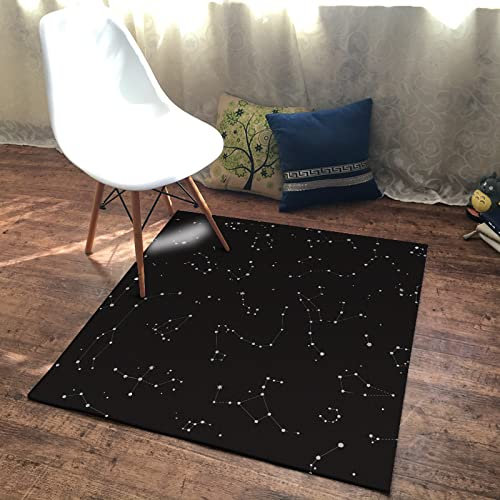 TeppichTeppich Quadratisch rutschfest Waschbar Moderne Kurzflorteppiche für Innen und Außen Anti-Rutsch Unterseite Fußmatten für Innen und Außen Sterne Schwarz Weiß 90x90 cm