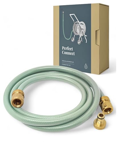 Livlig53 LIVLIG Anschlussgarnitur Gartenschlauch, Anschlussschlauch Schlauchwagen, Gartenschlauch 1/2 Zoll mit Schlauchanschluss 1/2 Zoll aus Messing, Gartenschlauch 2 Meter, Grün