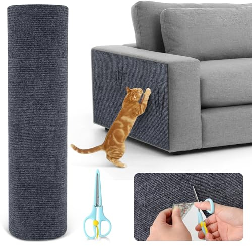 Alfombra Rascador para Gatos, Protector de Muebles Adhesivo, Tapete Autoadhesivo para Rascar, Sofá y Pared, Esquina 30*200cm (Gris Oscuro)
