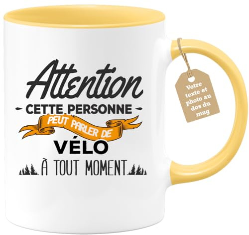 quotedazur Café-Croissant - Mug Personnalisé Tasse Cadeau Noël Cette Personne Peut Parler De Vélo À Tout Moment - Jaune/Céramique