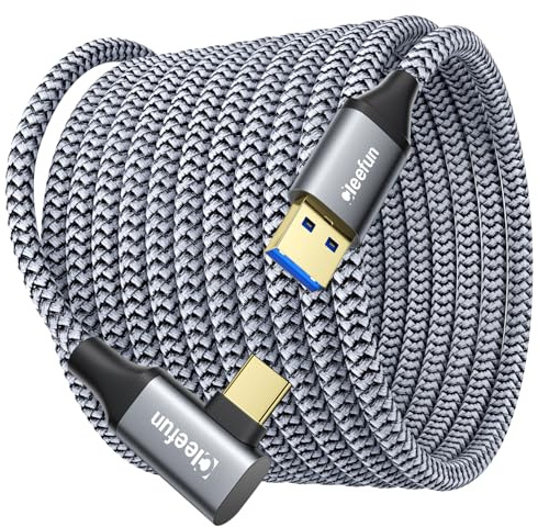CLEEFUN Link Cable 5m Long Type A to C for Meta Quests3/2/1/Pico 4 Pro Sync | Right Angle High-Speed USB 3.0 (5Gbps) Braided Data-Cable for VR Headset Gaming PC/SteamVR Accessories
