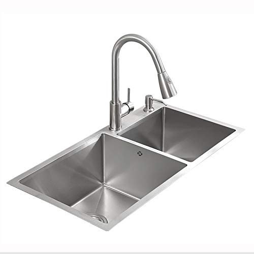 Fregadero de Cocina, Fregadero de Cocina de Acero Inoxidable de 2 Senos, Organizador de Fregadero de Cocina con Juego de desagüe, Kit de Doble Ranura (Tamaño: 75 * 41 cm)