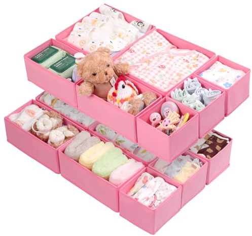 ORLISA 14er Set Schubladen Organizer kompatibel mit MALM Kommode passend für Schrank, Kommoden Wickeltischen, Faltbar Modular einsetzbar, Rosa