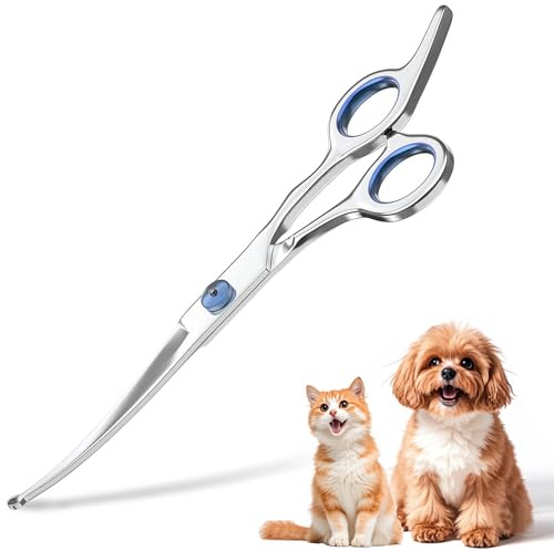 Dog Grooming Scissors, ZYNWEAI 6.5 Curved Dog Grooming Shears with Safety Round Tips, Light Weight Stainless Steel Pet Grooming Shears, Professional Grooming Tools for Dogs Cats Pets