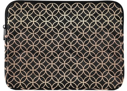 Housse pour ordinateur portable de 13 à 14 pouces en polyester noir et doré, motif cercles de créateur, mallette de transport pour ordinateur portable