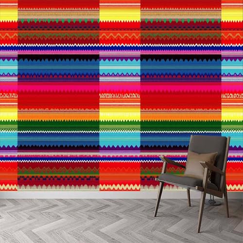 Wandtapete Traditionelles Design Farbstreifen Fototapete, Bunte Streifen Tapete Bild Dekoration Wand-Dekor, 350 x 256 cm (B x H) Tapete Panorama Poster für Mädchen, Jungs Schlafzimmer Wohnzimmer