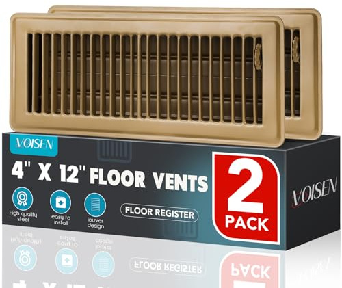 VOISEN Floor Register 4x12, 2 Pack Floor Vent Covers, Steel Adjustable Air Supply Grille Register Vent Cover Grill for Sidewall and Floor, Vent Covers for Home Floor,Brown