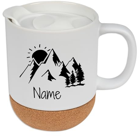 GRAZDesign Tasse born to camp mit Namen personalisiert mit Korkboden und Deckel - Geschenk Camper, 330ml