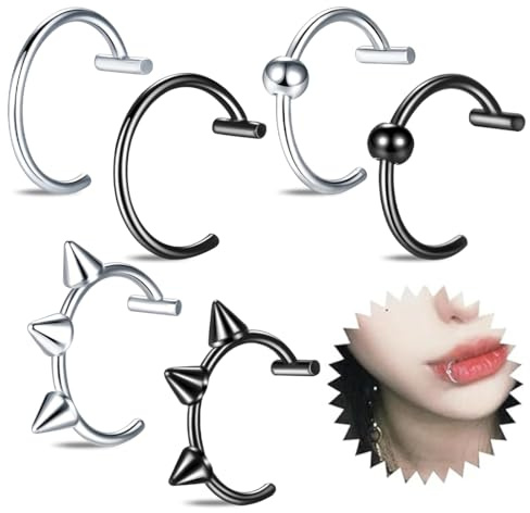 JEYORZY 6 Pièces Faux Piercing Faux Piercing, Levre Faux Septum Piercing, Nez Faux Anneau Nez Piercing Nez Anneaux Ensemble, Boucle D'oreille/Anneau de Nez