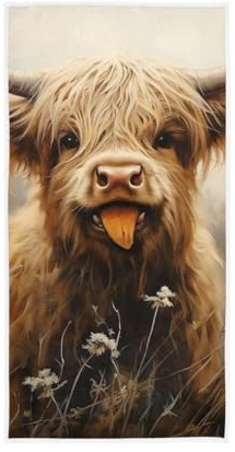 GAIREG Highland Cow Handtuch mit herausstechender Zunge, Baumwolle, saugfähig, weich, dekoratives Handtuch für Badezimmer, 38,1 x 76,2 cm