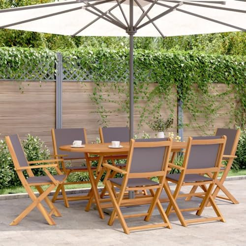 IKAYAA Sitzgruppe Garten Holz Essgruppe 6 Personen Gartenmöbel Set mit 6 Gartenstuhl Klappbar Gartenmöbel Essgruppe Gartengarnitur Holz Sitzgarnitur Balkongarnitur Gartentisch Oval Anthrazit