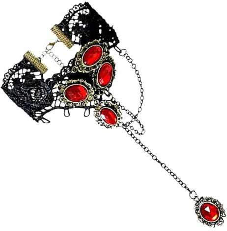 1 PCS Fingerring Armbinde Kettenarmband Vintage Layered Quaste Armband Personalisieren Handkette Schmuck, Armband aus Spitze mit Ring und Edelstein, Gothic, Accessoire Halloween Kostüm