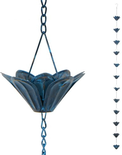 Voltogar Dekorative Regenkette für Dachrinnen, handgefertigtes Eisen-Blumen-Design, Wasserablauf-Lösung für den Außenbereich, 250 cm, für Traufen, Garten, Terrasse und Heimdekoration