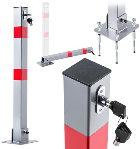 KADAX Parkplatzsperre klappbar, Parkpfosten aus Stahl, klappbare Parkbügel, Parksperre mit Zylinderschloss, Absperrpfosten, Parkplatz Absperrung (15x65.5cm)