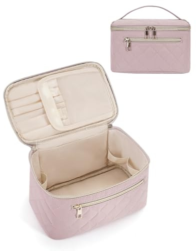 Wandering Nature Kosmetiktasche Damen Schminktasche Groß Reise Make Up Tasche mit Bürstenfach Organizer Kulturbeutel Gesteppt Tragbare Makeup Bag, Gestepptes Rosa (Patent Angemeldet)