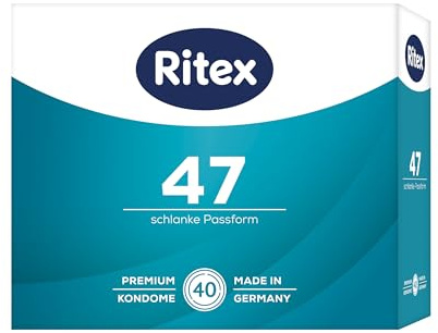 Ritex Kondome 47 – schmal mit schlanker Passform, vegan – 40 Stück | Angenehm fester Sitz für ein intensives Gefühlserlebnis – dermatologisch getestet, Made in Germany