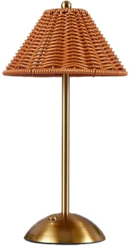 Qinyuyang Small Rattan Table Lamp, Cordless Wicker Lamp Rechargeable Bamboo Desk Lamp 3 Color Dimmable Touch Control Night Light for Bedroom, Living Room, Outdoor Decor,Brown