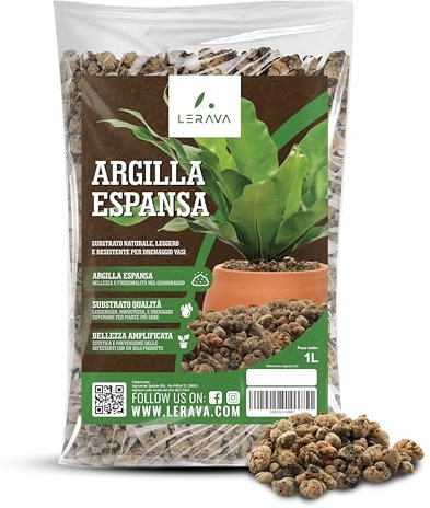 LERAVA® Argilla Espansa per piante in vaso (10L) - Drenante leggero e resistente - Argilla per piante a pH neutro - Substrato decorativo per vasi e fioriere