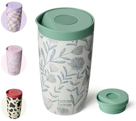 Bottle Bottle Insulated Travel Mug 350ml Stainless Steel Office Coffee Cup with Push Button Lid Keeps Cold and Hot for 8 Hours (Flourishing Flowers)
