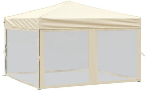 Tonnelle de Jardin Pliable, Tente de Réception Pavillon Barnum de Jardin avec parois Crème 3x3 m