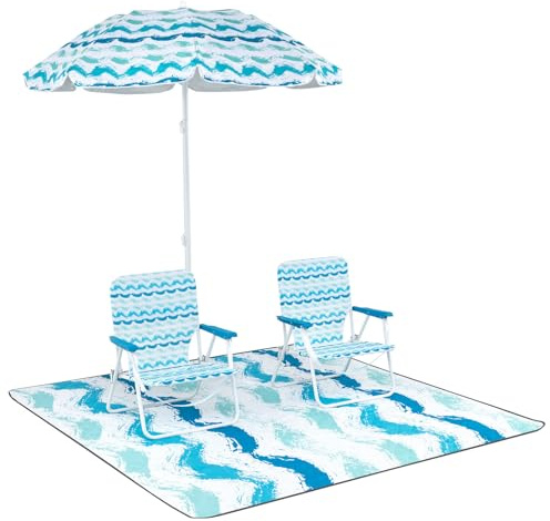 GIANTEX 2er Set Strandstühle mit Bodenmatte & Sonnenschirm, tragbare Campingstühle mit Tragetasche, Klappstuhl für Picknick & Strand, belastbar bis 150 kg (Blau)